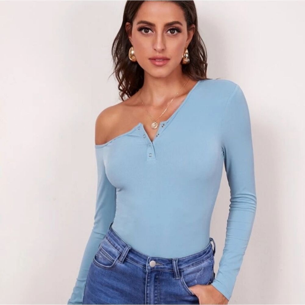 Shein Asymmetrical Ribbed L/S Top - Picture 1 of 4